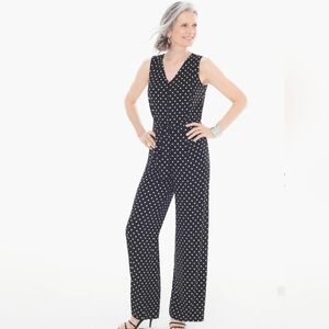Chico's Black Polka Dot Wide-Leg Jumpsuit